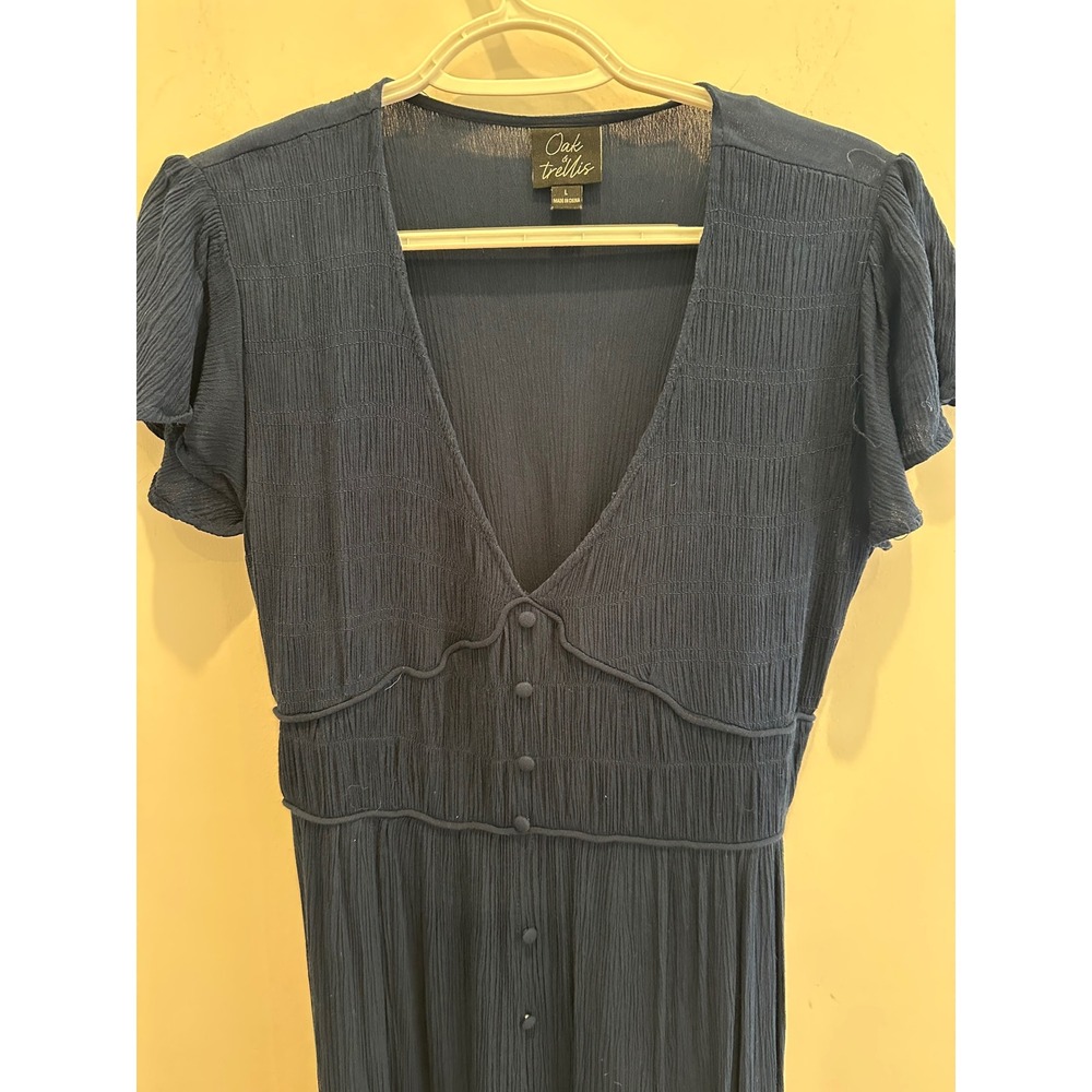 Oak & Trellis Navy Blue Crinkle Rayon Button Front Maxi Dress 2HFS-PFH NVY L